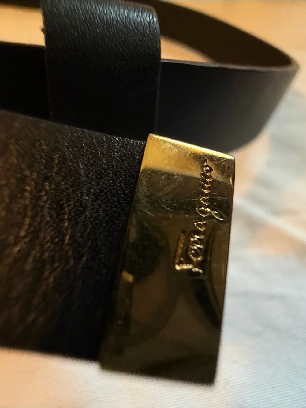 Salvatore Ferragamo Black Leather Belt with Gold Gancini Buckle